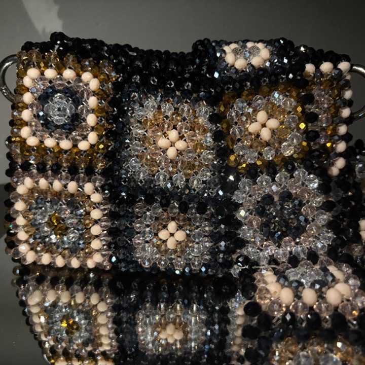 Midnight Mosaic hand-beaded bag in black, champagne, crystal and ivory